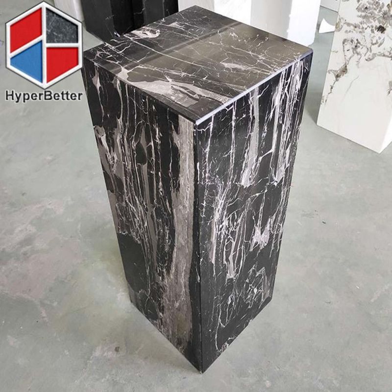 Black Nero Marquina Marble Plinth Tables