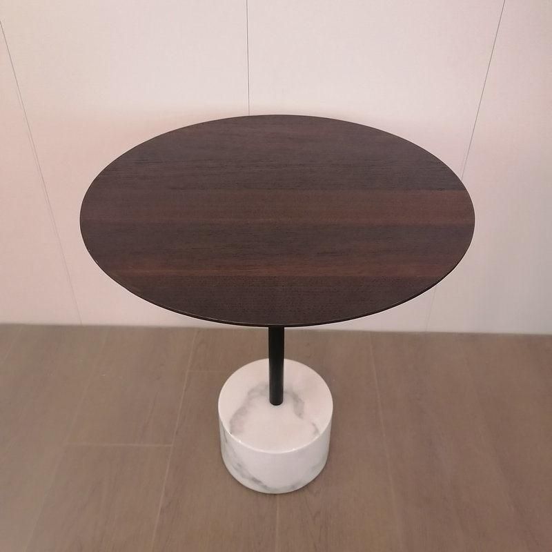 Luxury Modern Design Good Selling Realwood Veneer Top Real Marble Base Metal Stand Tube Living Room Coffee Side Table