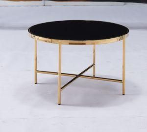 Round Glass Coffee Table with Metal Legs Black Coffee Table