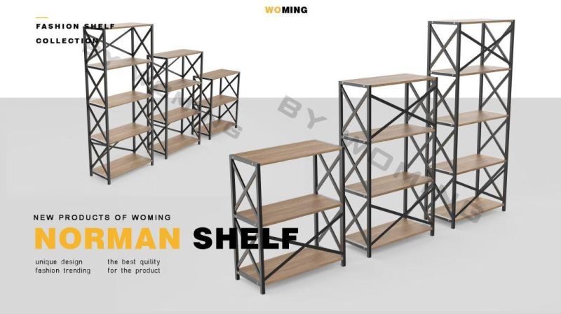 Living Room Furniture Bookcase Industrial Metal Frame Rack MDF Wooden Narrow Leaning Ladder Book Shelf Home Bookshelf