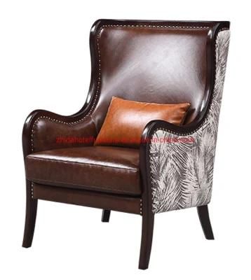 Leather Wooden Frame Living Room Furniture for Hotel Lobby