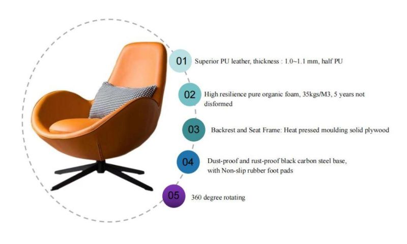 Zode Italian Hotel Home Furniture Office Modern Simple Designer Living Room Single Seater Leisure Swivel Leather Sofa Chair