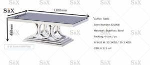 Modern Stainless Steel Metal Coffee Table with Tempered Glass Top for Home Dining Room Furniture