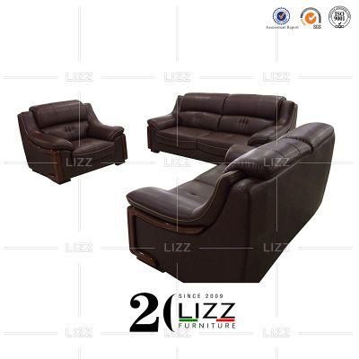 Leisure Sectional Solid Wood Frame Sofa Furniture European Modern Geniue Leather Sofa with Single Chair