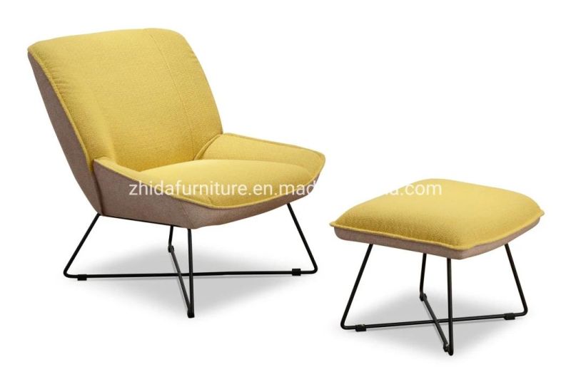 Leisure Style Living Room Furniture Low Back Metal Chair with Stool