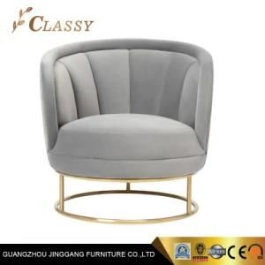 Grey Velvet Fabric Living Room Leisure Armchair with Brushed Metal Base