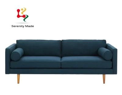 Living Room Furniture Wooden Legs Blue Fabric Upholstered Couch Sofa