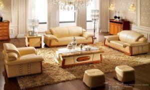 Classical Wooden Thick Leather Sofa (2602)