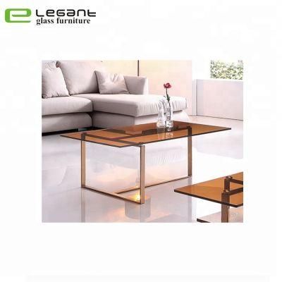 Golden Stainless Steel Coffee Table with Somked Glass Top