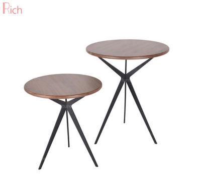 MDF Coffee Table Round Table Side Table with Metal Base and Wood Veneer