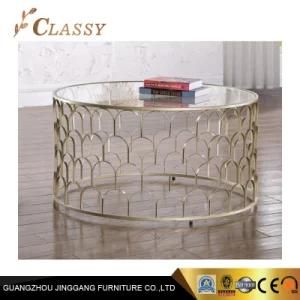 Luxury Hotel Glass Coffee Table with Golden Metal Base
