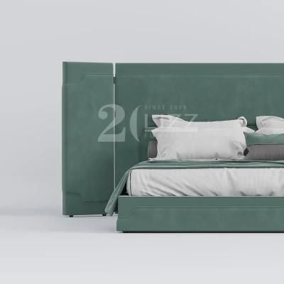 Hotel Bedroom Furniture Modern King Size High Quality Green Velvet Fabric Bed with Headboard