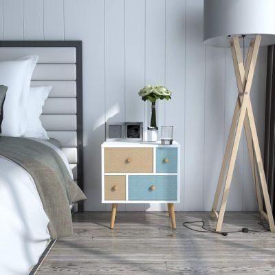 White Sturdy Bedroom Side Tables with 4 Fabric Drawers