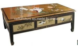 Lacquer Oriental Asia Crane Pine Landscape Gold Cofffee Table
