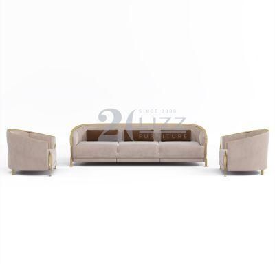 Luxury Modern Home Furniture Living Room Leisure Fabric Sofa Set with Gold Steel Frame