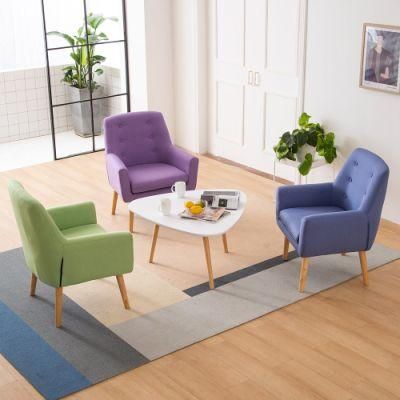 Cheap Nordic Design Linen Fabric Armchair Modern Living Room Wooden Armchair