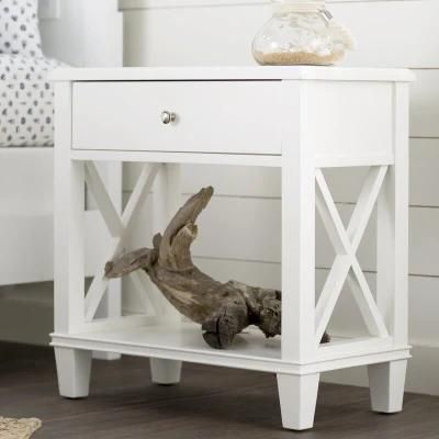 Home Furniture Set White X Frame 1 Drawer Side End Tables with Storage Shelf