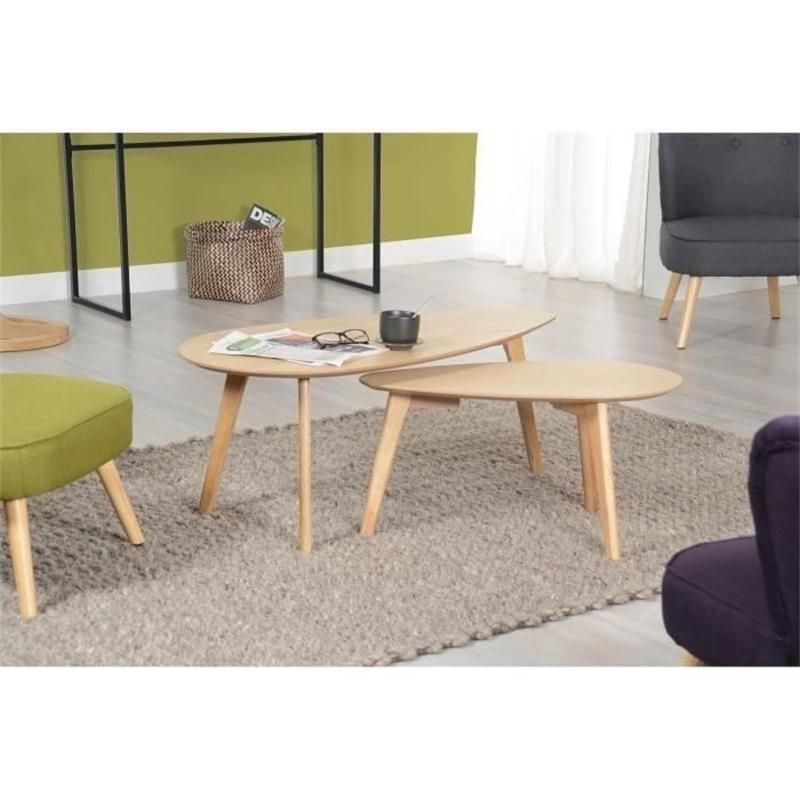 Pure Colored Wooden Coffee Table with Irregular Desktop Shape