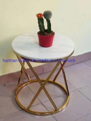 White Round Table Antique Furniture Round Marble Side Table with Golden Metal Base
