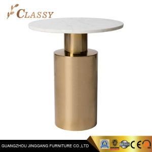Contemporary Round Mable Top Side Table Golden Polished Stainless Steel Base