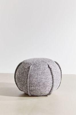 Fabric Cushioned Round Stool Grey Linen for Foot Stool Use