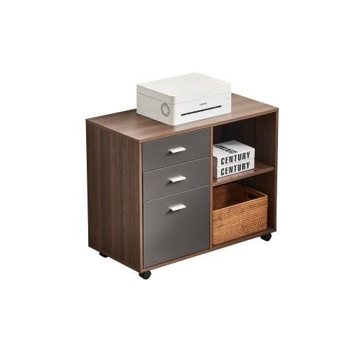 Walnut and Dark Grey Horizontal Filing Cabinet, Printer Holder, Metal Printer Cabinet.