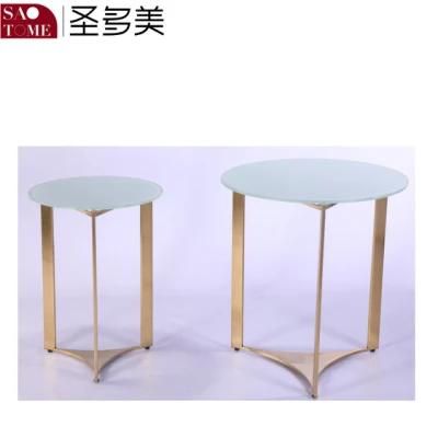 Living Room Bedroom Furniture Glass Stainless Steel Round Nest Table