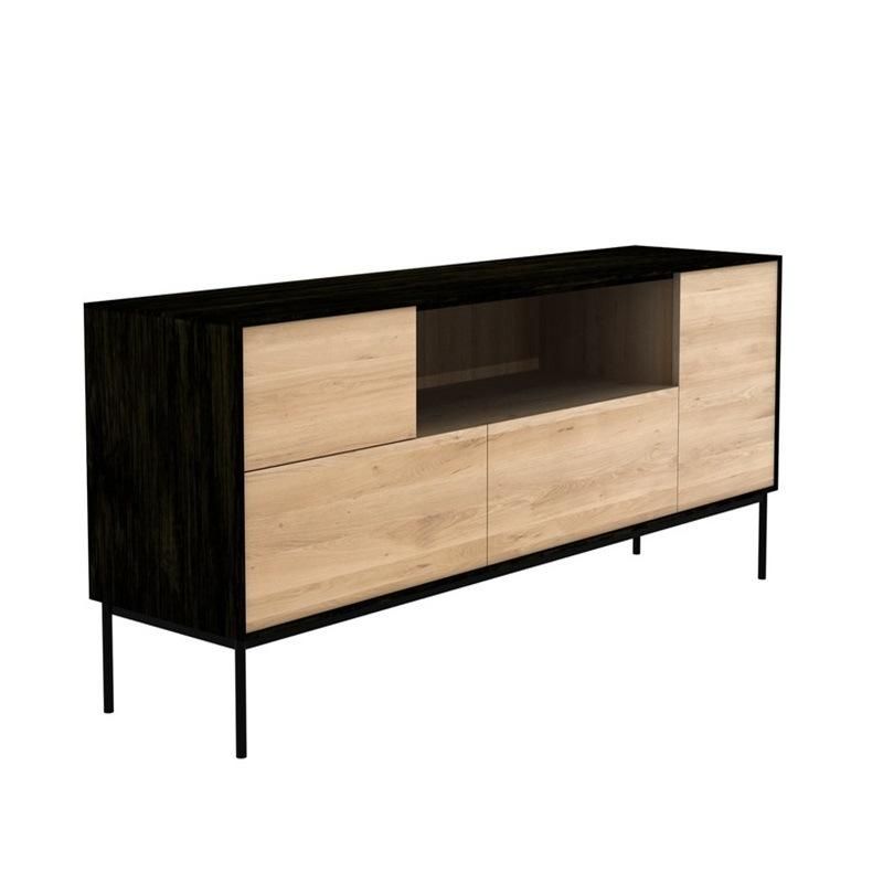 Unique & Modern Black Brown Wood TV Stand with Thin Erect Legs