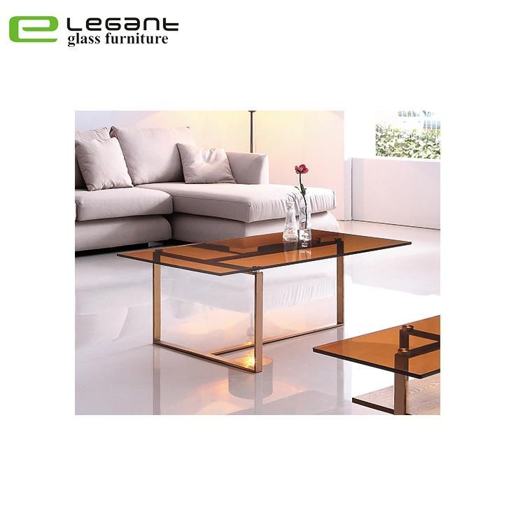 Shiny Stainless Steel Coffee Table with Tempered Glass Top