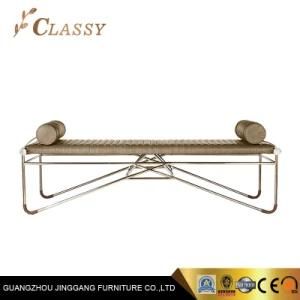 Luxury Hotel Bedroom Ottoman Bar Stool in Metal Stainless Steel Frame and Leather Soft
