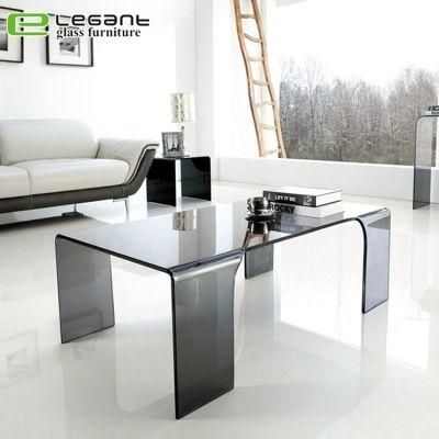 Grey Bent Glass Coffee Table with 4 Legs