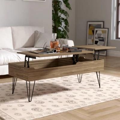 Modern Design Wood Multi-Function Adjustable Extendable Pop up Lift Top Center Coffee Table with Stainless Steel Metal Legs