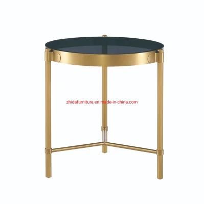 Living Room Luxury Design Stainless Steel Base with Glass Top Side Table