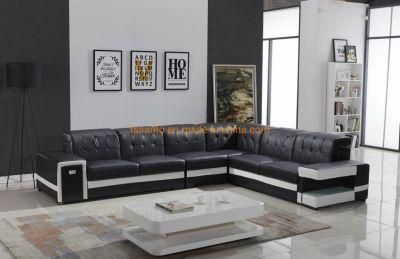 Modern European Style L Shape Top Grain Leather 6 Seater Living Room Home Furniture Corner Sectional Sofa Set