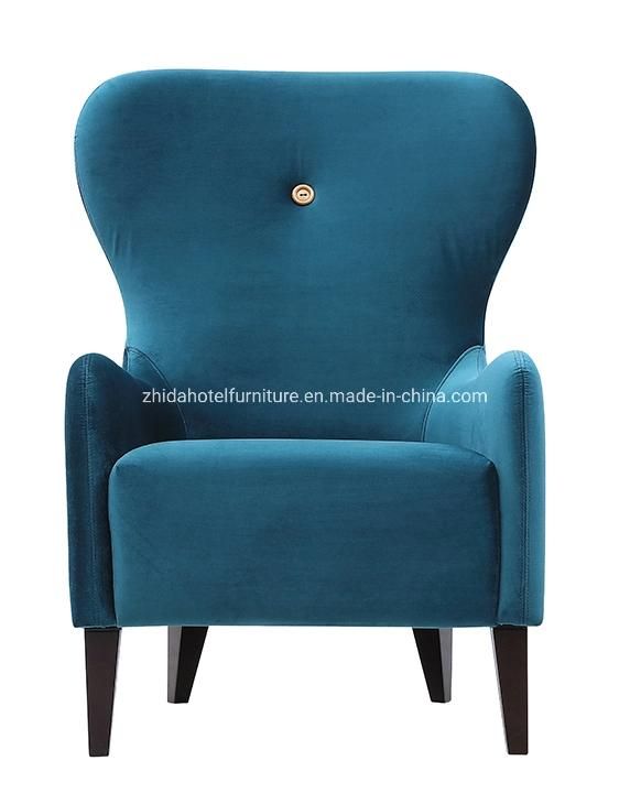 Modern High Back Fabric Wooden Legs Lobby Hotel Home Chair