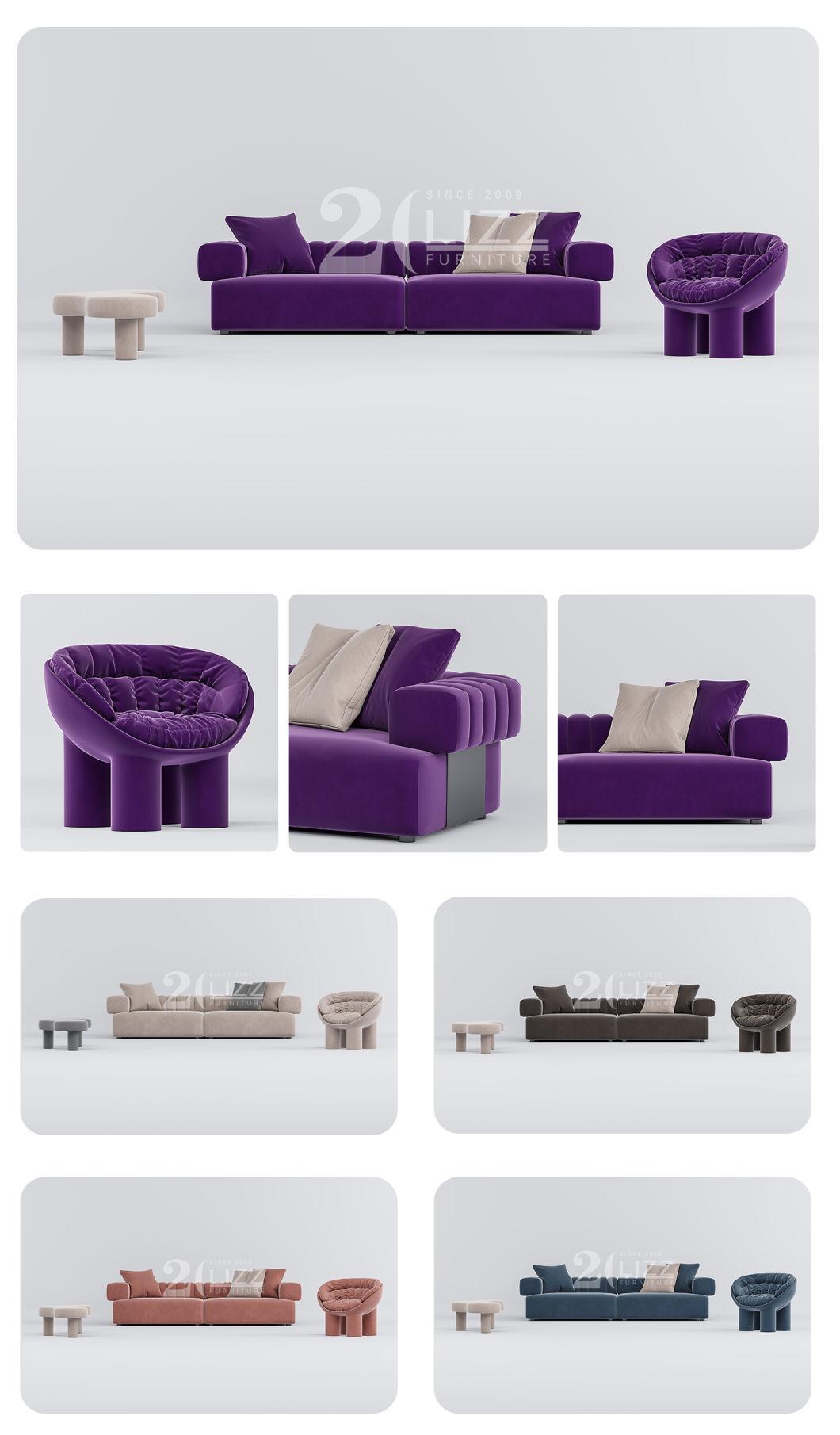 Fashionable Nordic Design Living Room Wood Furniture Sectional Velvet Couch Sofa Set with Sofa Chair