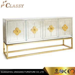 Luxury Villa Hallway Drawer Cabinet with Golden Steel Base and Mirror Finish