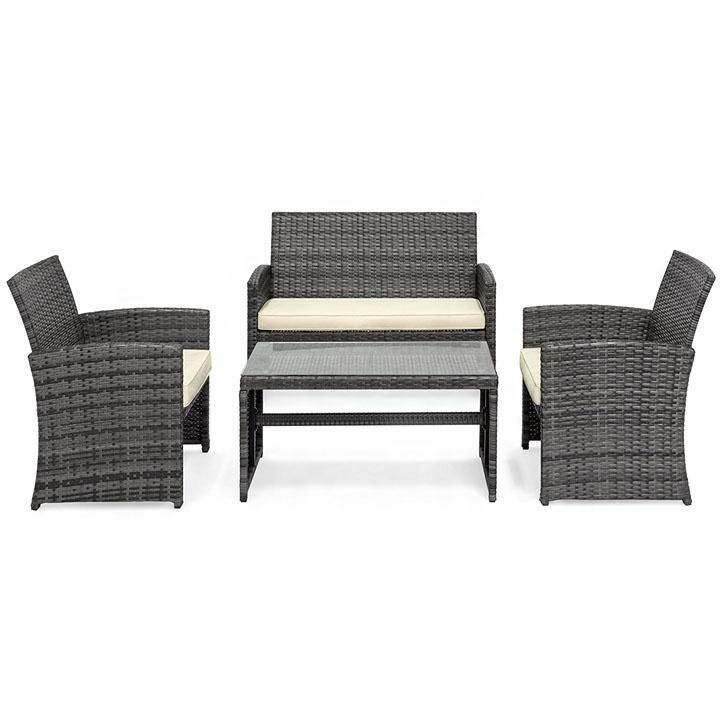 Sale of 4 Pieces Outdoor Handmade Rattan Furniture with Cushions 8 Cm Sofa Set Including 2 Single Sofas 1 Double Sofa and Table Outdoor Sofa Set