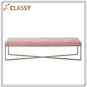 Pink Fabric Rectangular Shape Metal Frame Living Room Ottoman