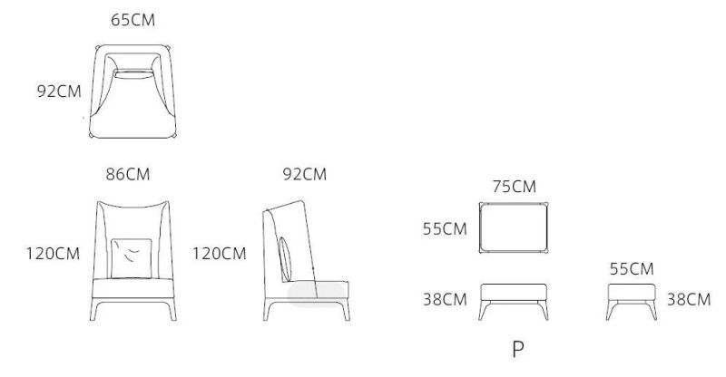 Modern Fabric Chair Home Furniture Living Room Relax Chair with Stool