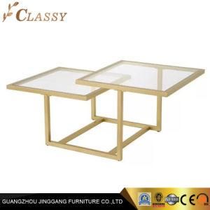 Home Living Room Tempered Glass Coffee Table with Metal Base
