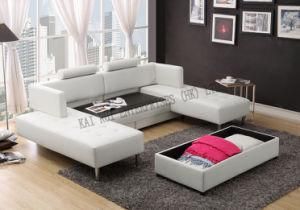 White Semi-PU PVC Transformable Corner Sofa Bed