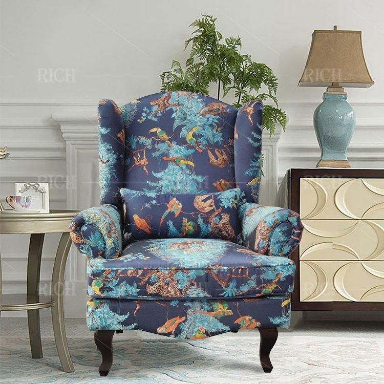 Classic High Wing Back Leisure Chair Vintage Flower Pattern Sofa Chair for Living Room