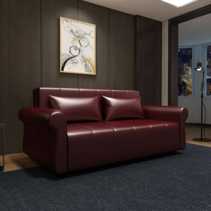 Smart Loveseat Couch Dark Red Color Folding Leather Cover Modern Foldable Floor Sofa Beds Sleeper