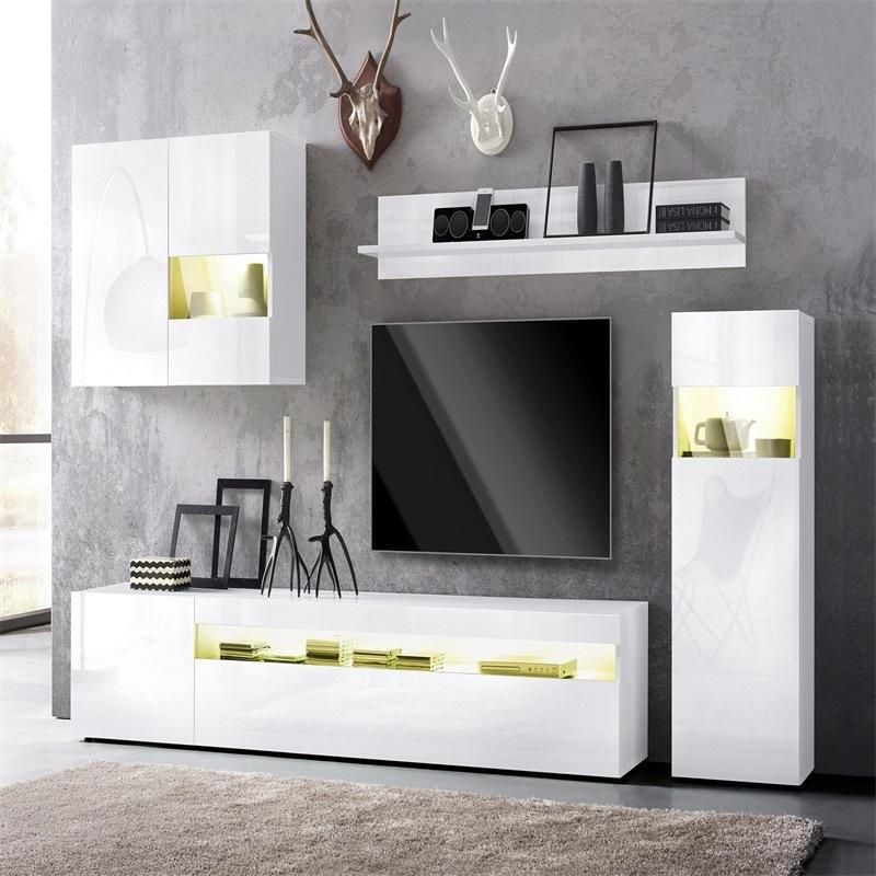 Chinese Factory Chinese Design Cuboid White Wood TV Stand with Lights