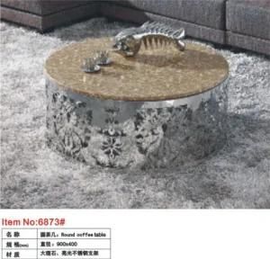 Shiny Stainless Steel Tea Table With Round Marble Desktop (6873)
