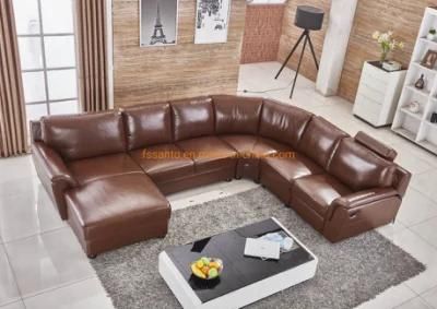 Modern European Style Home Furniture Top Grain Leather Living Room Manual Recliner Sectional Sofa