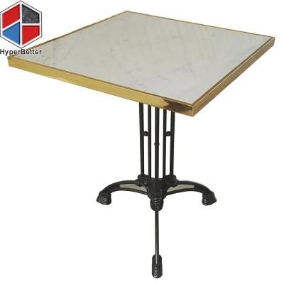 Wholesale Furniture Coffee Tables Square White Marble Top Golden Frame Black 3 Paw Leg