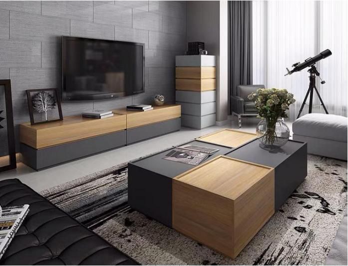 Modern Living Room Wood Mirror Jewellery Storage Coffee Table