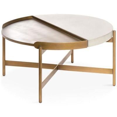 Concrete GRC Coffee Side Table with Golden Metal